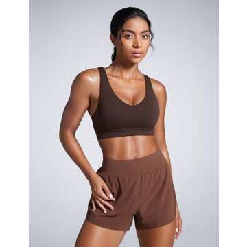 CRZ YOGA Women's Butterbreeze Criss Cross Back Sports Bra - V Neck Adjustable Straps Padded Wireless...