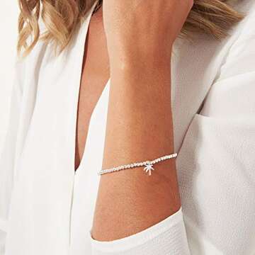 Katie Loxton A Little Beach Please Palm Tree Silver Women's Stretch Adjustable Charm Bangle Bracelet