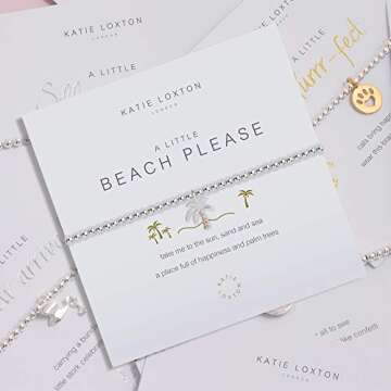 Katie Loxton A Little Beach Please Palm Tree Silver Women's Stretch Adjustable Charm Bangle Bracelet