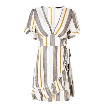 Simplee Women Simple Cotton Fit and Flare Mini A Line Dress,Stripe Gray,8