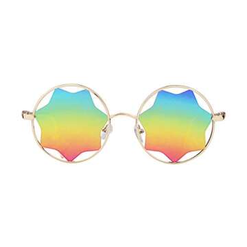 ADE WU Star Sunglasses - Round Metal Frame with Mirrored Lenses