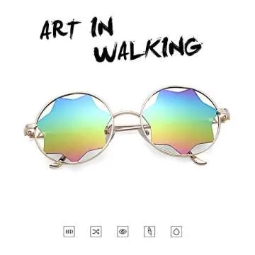 ADE WU Star Sunglasses - Round Metal Frame with Mirrored Lenses