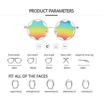 ADE WU Star Sunglasses - Round Metal Frame with Mirrored Lenses