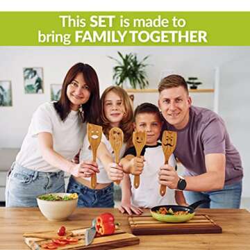 MFC 4-Piece Wooden Cooking Spoons with Spoon Rest - Kitchen Spatula Set from Natural Cherry Wood - W...