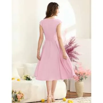 DRESSTELLS Cocktail Dresses, Formal Wedding Guest Bridesmaid Dress for Women 2024, Modest Aline Fit Flare Holiday Party Prom Dress Pastel Pink 3XL