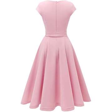 DRESSTELLS Cocktail Dresses, Formal Wedding Guest Bridesmaid Dress for Women 2024, Modest Aline Fit Flare Holiday Party Prom Dress Pastel Pink 3XL