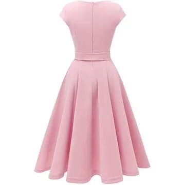 DRESSTELLS Cocktail Dresses, Formal Wedding Guest Bridesmaid Dress for Women 2024, Modest Aline Fit Flare Holiday Party Prom Dress Pastel Pink 3XL