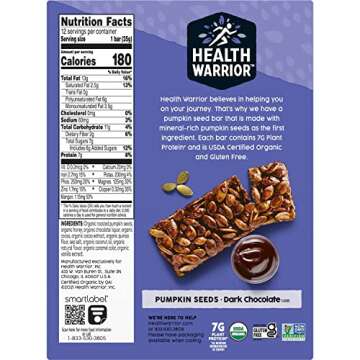 Health Warrior Pumpkin Seed Bars Dark Chocolate 12 Bars