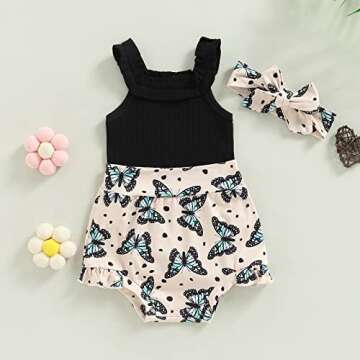 Murnouche Newborn Baby Girl Summer Clothes Sleeveless Floral Top Ribbed Shorts Boho Outfit Set