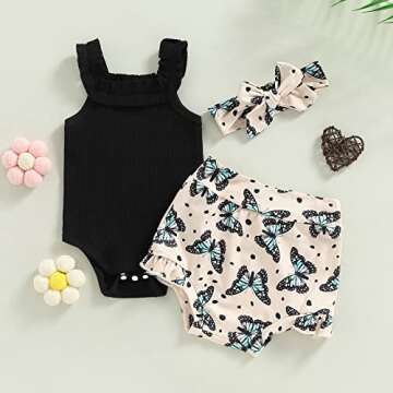 Murnouche Newborn Baby Girl Summer Clothes Sleeveless Floral Top Ribbed Shorts Boho Outfit Set