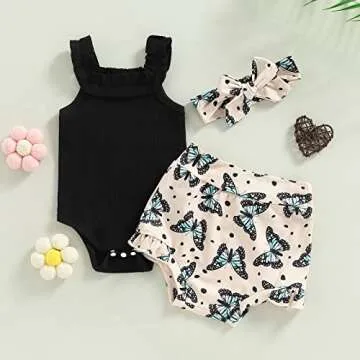 Murnouche Newborn Baby Girl Summer Clothes Sleeveless Floral Top Ribbed Shorts Boho Outfit Set