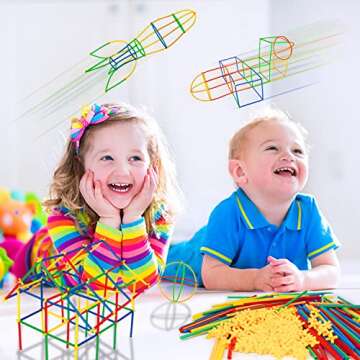 Juboury 500Pcs Straw Constructor STEM Building Toys Educational Interlocking Toys Engineering Building Blocks 3D Puzzle, Creative Connecting Kit, Construction Blocks Toy for Both Boys and Girls