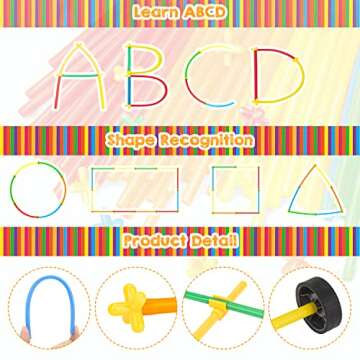 Juboury 500Pcs Straw Constructor STEM Building Toys Educational Interlocking Toys Engineering Building Blocks 3D Puzzle, Creative Connecting Kit, Construction Blocks Toy for Both Boys and Girls