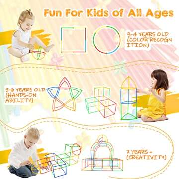Juboury 500Pcs Straw Constructor STEM Building Toys Educational Interlocking Toys Engineering Building Blocks 3D Puzzle, Creative Connecting Kit, Construction Blocks Toy for Both Boys and Girls