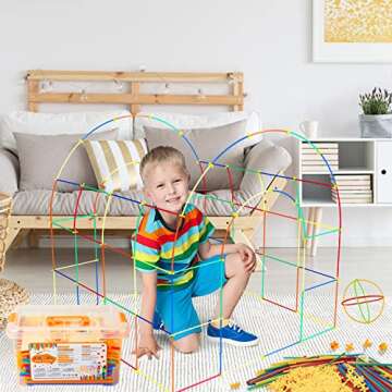 Juboury 500Pcs Straw Constructor STEM Building Toys Educational Interlocking Toys Engineering Building Blocks 3D Puzzle, Creative Connecting Kit, Construction Blocks Toy for Both Boys and Girls