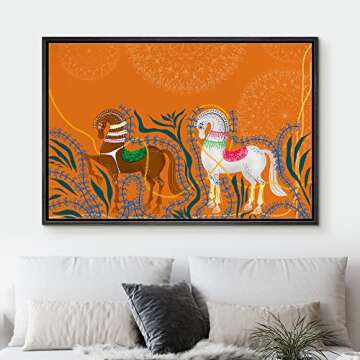 NWT Framed Canvas Print Wall Art Floral Botanical Plant Tapestry Rustic Country Horses Animals Natur...