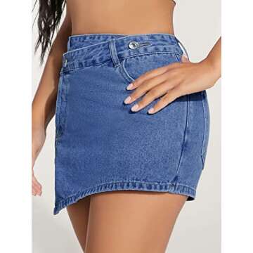 WDIRARA Women's Wrap Button Front Asymmetrical Hem Denim Skort Pocket Skirt Shorts Light Wash Petite XXS