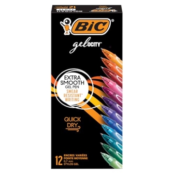 BIC Gelocity Quick Dry Assorted Colors Gel Pens, Medium Point (0.7mm), 12-Count Pack, Retractable Ge...