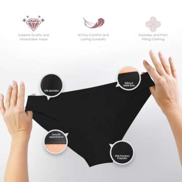Alyce Ives Intimates Seamless Bikini Underwear for Women, 12 Pack No Show Panties, Laser Cut, Invisible under Yoga Pants Black