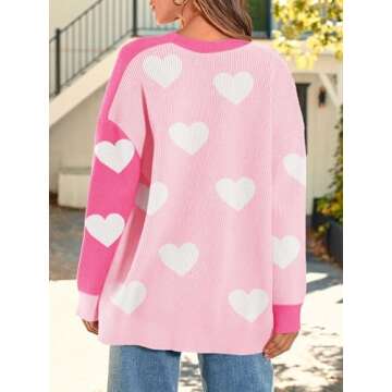 Saodimallsu Womens Heart Cardigan Sweaters Valentines Oversized Winter Color Block Button Up Cute Ribbed Sweater Coats Pink