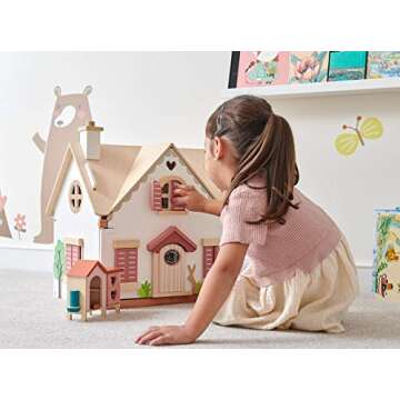 Tender Leaf Toys Cottontail Cottage - Furnished Wooden Dollhouse with 24 Accessories - Encourages Im...
