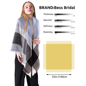 Bess Bridal Women's Plaid Blanket Winter Scarf Warm Cozy Tartan Wrap Oversized Shawl Cape
