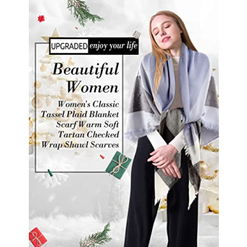 Bess Bridal Women's Plaid Blanket Winter Scarf Warm Cozy Tartan Wrap Oversized Shawl Cape