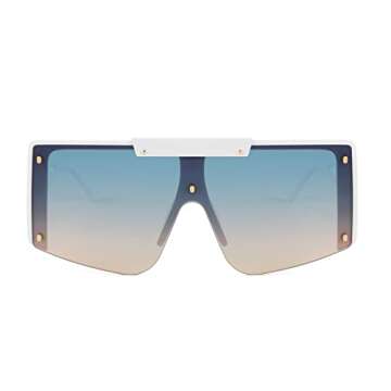 FEISEDY Women Sunglasses, Oversized Square Flat Top Shield Shades for Men B4060