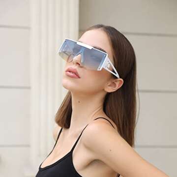 FEISEDY Women Sunglasses, Oversized Square Flat Top Shield Shades for Men B4060
