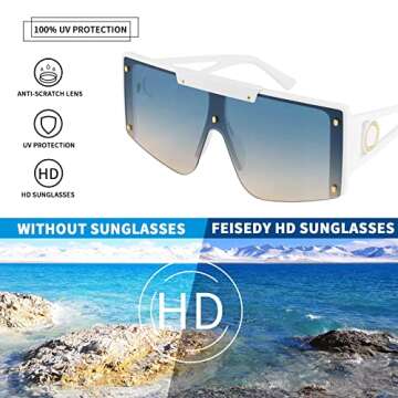FEISEDY Women Sunglasses, Oversized Square Flat Top Shield Shades for Men B4060