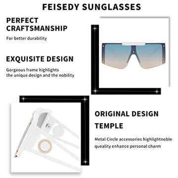 FEISEDY Women Sunglasses, Oversized Square Flat Top Shield Shades for Men B4060