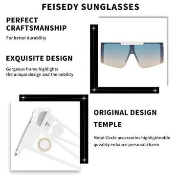 FEISEDY Women Sunglasses, Oversized Square Flat Top Shield Shades for Men B4060