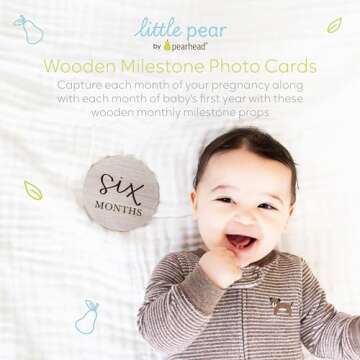 Little Pear Wooden Milestone Photo Cards - Double-Sided Baby Announcement Discs, Ideal Photo Prop fo...