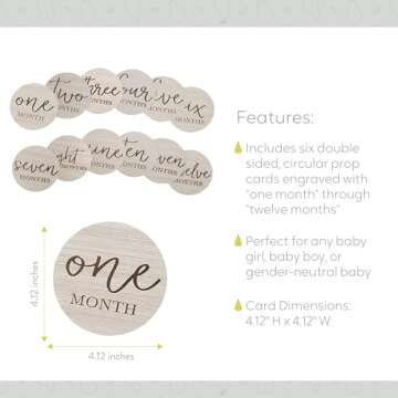 Little Pear Wooden Milestone Photo Cards - Double-Sided Baby Announcement Discs, Ideal Photo Prop for Monthly Pregnancy Journey and Baby Milestones, 1-12 Months, Gray Wood