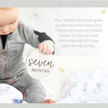 Little Pear Wooden Milestone Photo Cards - Double-Sided Baby Announcement Discs, Ideal Photo Prop for Monthly Pregnancy Journey and Baby Milestones, 1-12 Months, Gray Wood