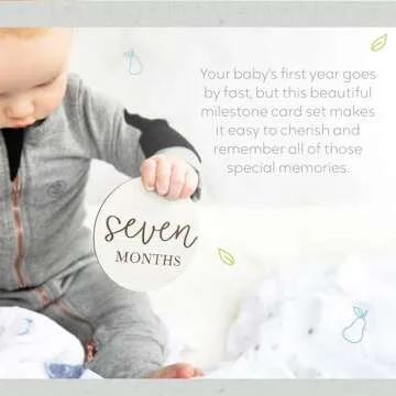 Little Pear Wooden Milestone Photo Cards - Double-Sided Baby Announcement Discs, Ideal Photo Prop for Monthly Pregnancy Journey and Baby Milestones, 1-12 Months, Gray Wood