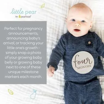 Little Pear Wooden Milestone Photo Cards - Double-Sided Baby Announcement Discs, Ideal Photo Prop for Monthly Pregnancy Journey and Baby Milestones, 1-12 Months, Gray Wood