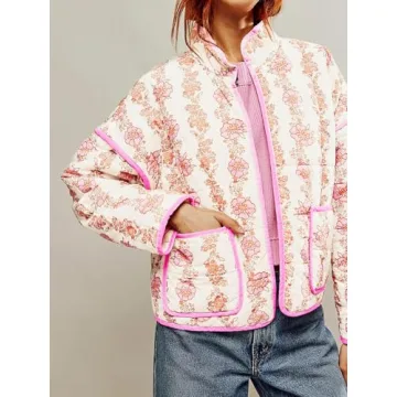 Tankaneo Womens Quilted Floral Jacket Lightweight Winter Coat