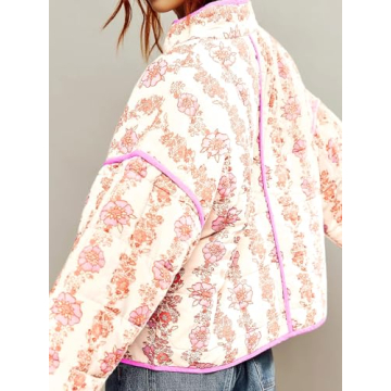 Tankaneo Womens Quilted Floral Jacket Lightweight Winter Coat