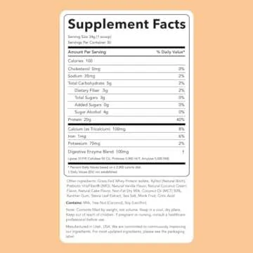 Clean Simple Eats Coconut Cream Whey Protein Powder, Natural Sweetened and Cold-Processed Whey Prote...