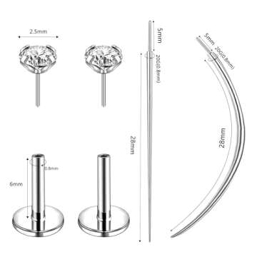 6ixGosh 18G/20G Threadless Push in Nose Studs Jewelry Set for Men Women