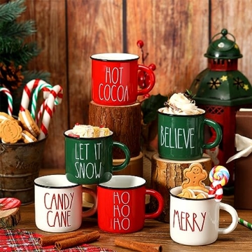 Christmas Mini Coffee Mugs Set of 6 Hot Cocoa Let It Snow Mini Coffee Cups Tiered Tray Decor for Xma...