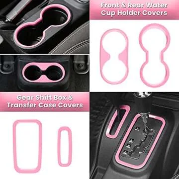 E-cowlboy 18 PCS Full Set Interior Decoration Trim Kit Steering Wheel Center Console Door Handle Air Conditioning Vent Cup Holder Gear Cover Trim for Jeep Wrangler JK JKU 2011-2018 4-Door (Pink)