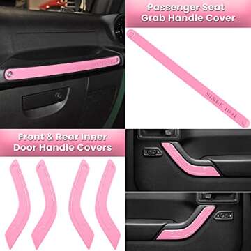E-cowlboy 18 PCS Full Set Interior Decoration Trim Kit Steering Wheel Center Console Door Handle Air Conditioning Vent Cup Holder Gear Cover Trim for Jeep Wrangler JK JKU 2011-2018 4-Door (Pink)