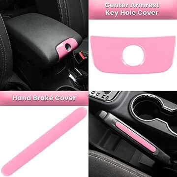 E-cowlboy 18 PCS Full Set Interior Decoration Trim Kit Steering Wheel Center Console Door Handle Air Conditioning Vent Cup Holder Gear Cover Trim for Jeep Wrangler JK JKU 2011-2018 4-Door (Pink)
