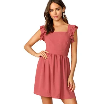 ROMWE Tie Back Ruffle Strap Flowy Dress for Women