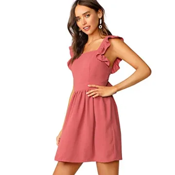 ROMWE Tie Back Ruffle Strap Flowy Dress for Women
