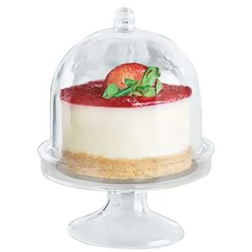 Posh Setting Mini Collection, Mini Cake Plate with Stand and Dome Cover, Heavyweight Clear Plastic, Elegant Disposable Tiny Cake Stand. (10 CT)
