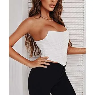 CORSKI Women's Mesh Bustier Zip Back Vintage Strapless Crop Top Open Back Boned Corset Bodyshaper Clubwear Party S