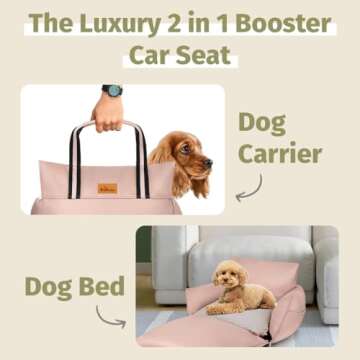 Sabachki Dog Bed Car Seat | Waterproof Dog Booster Seat for Car | Easy to Carry Dog Bed with Handles for Small and Medium Dogs Up to 30 Lbs | Pet Dogs Carrier Travel Bed with Storage Pockets (Pink)